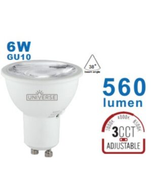 ΛΑΜΠΑ LED SMD MR16 GU10 6W 3CCT 3000K-4000K-6000K 220-240V 38° 600lm UNIVERSE UNIVERSE  2-U016865